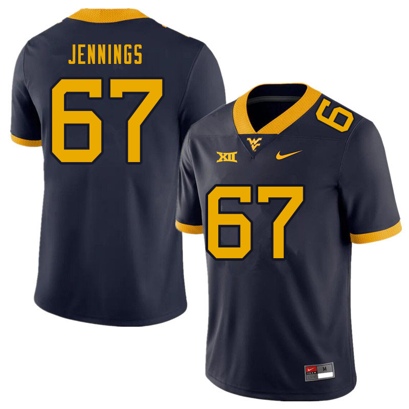 Men #67 Chez Jennings West Virginia Mountaineers College Football Jerseys Sale-Navy - Click Image to Close